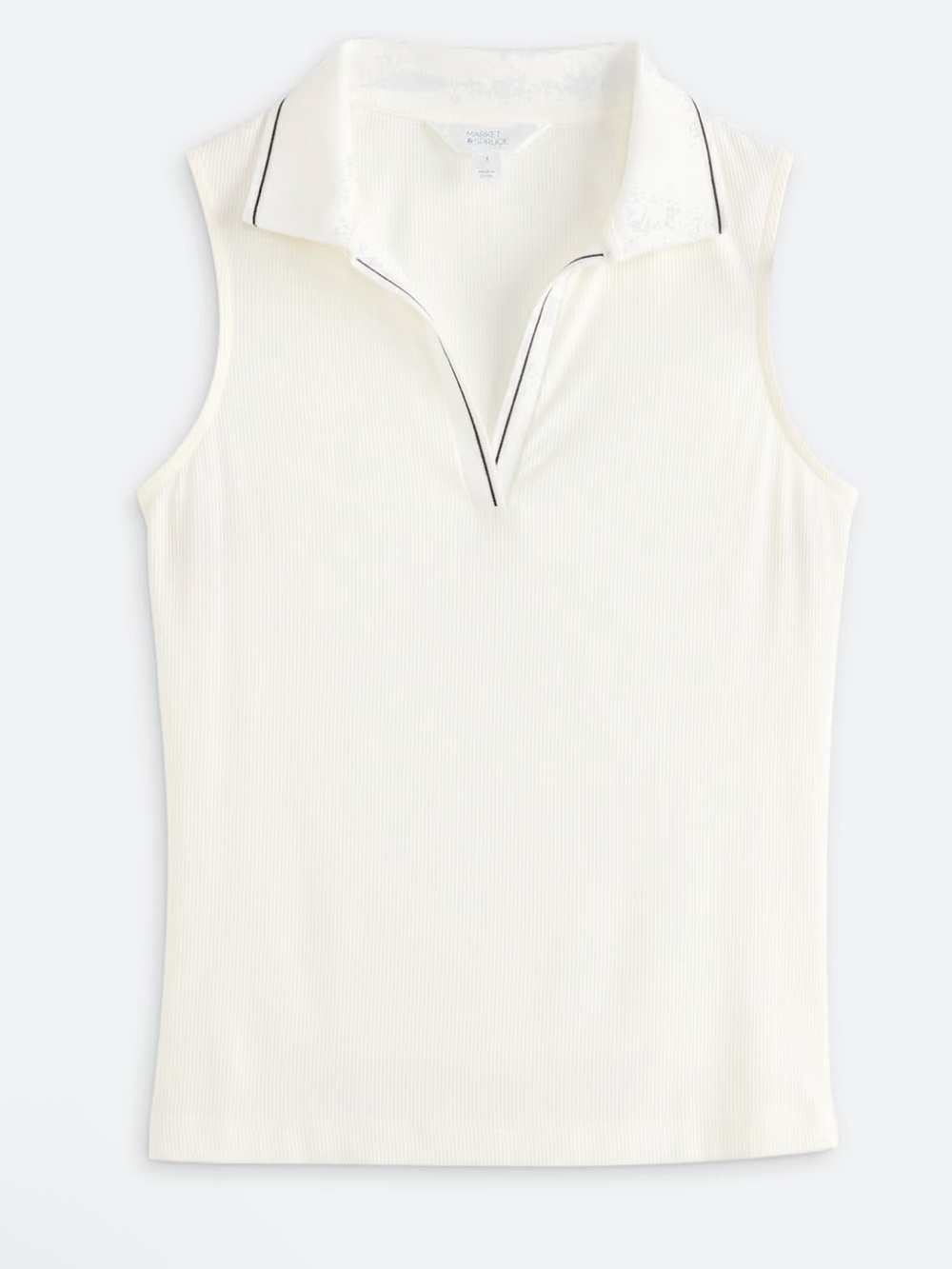 Market & Spruce Sleeveless Polo Knit Top, White, Size: Large Petite